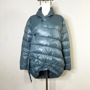 Universal Standard Wrap Tie Puffer Coat Quilted Asymmetrical Blue 4XS = XS
